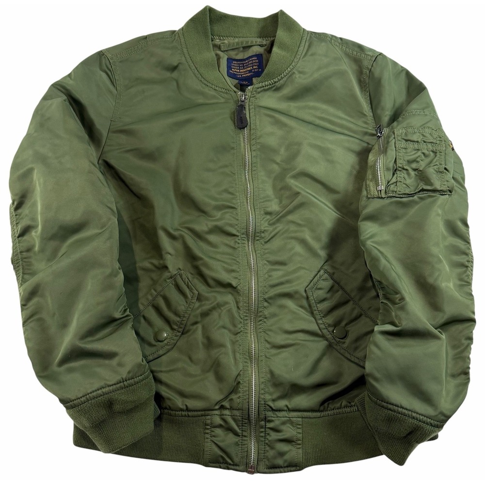 Alpha Industries Womens MA 1 Bomber Flight Jacket Green Military Full Zip XSmall